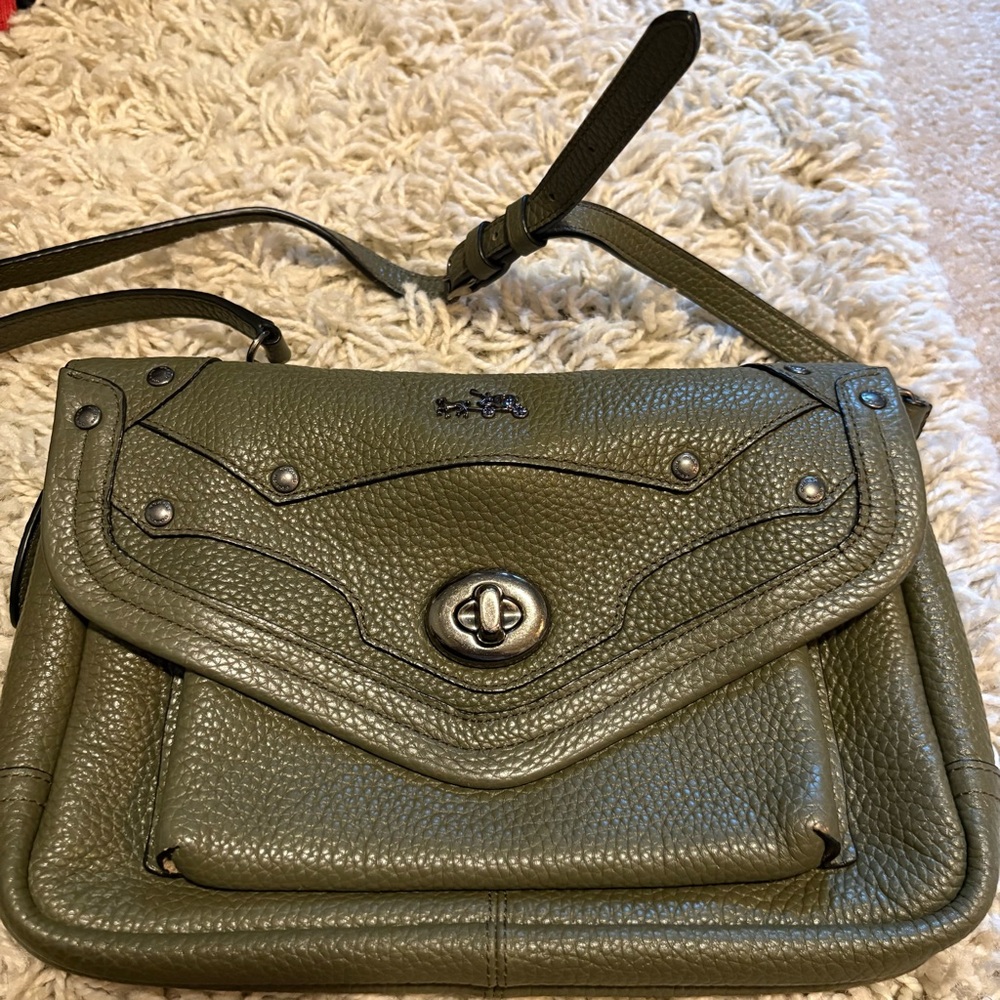 Coach Green Crossbody Bag with Chevron Design